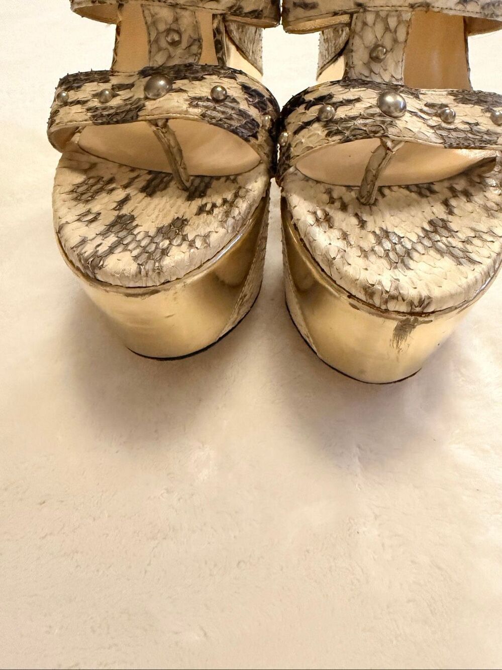 Jimmy Choo Python Print Studded Platform Wedge Sandals EU 36 US 6 - Picture 3 of 15